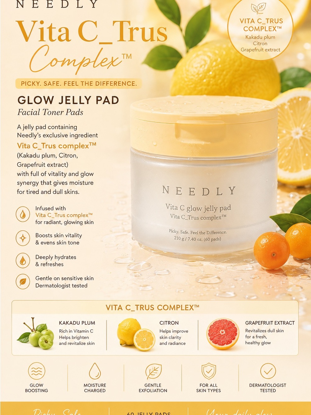 Needly  Vita C Glow Jelly Pad - Yellow Facial Toner Pads